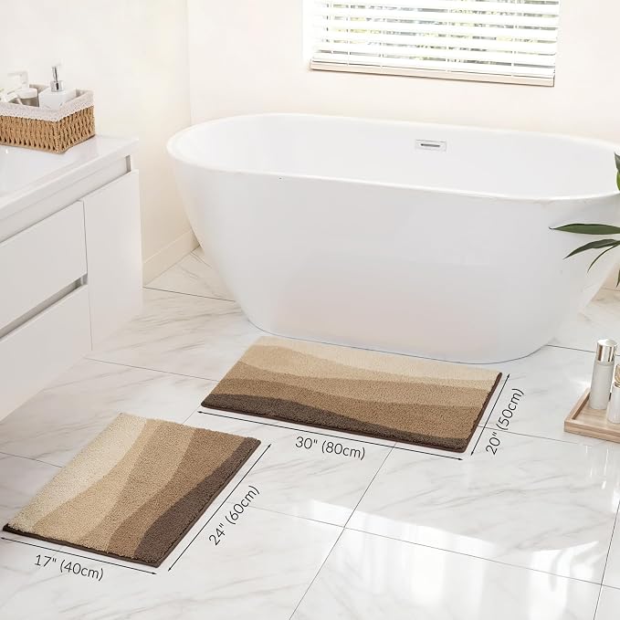Exclusivo Mezcla Bathroom Rugs Mat 17x24, Extra Soft Non Slip Absorbent Microfiber Bath Rugs, Machine Washable Quick Dry Bath Mats for Bathroom Floor, Shower, Home Decor, Waved Camel