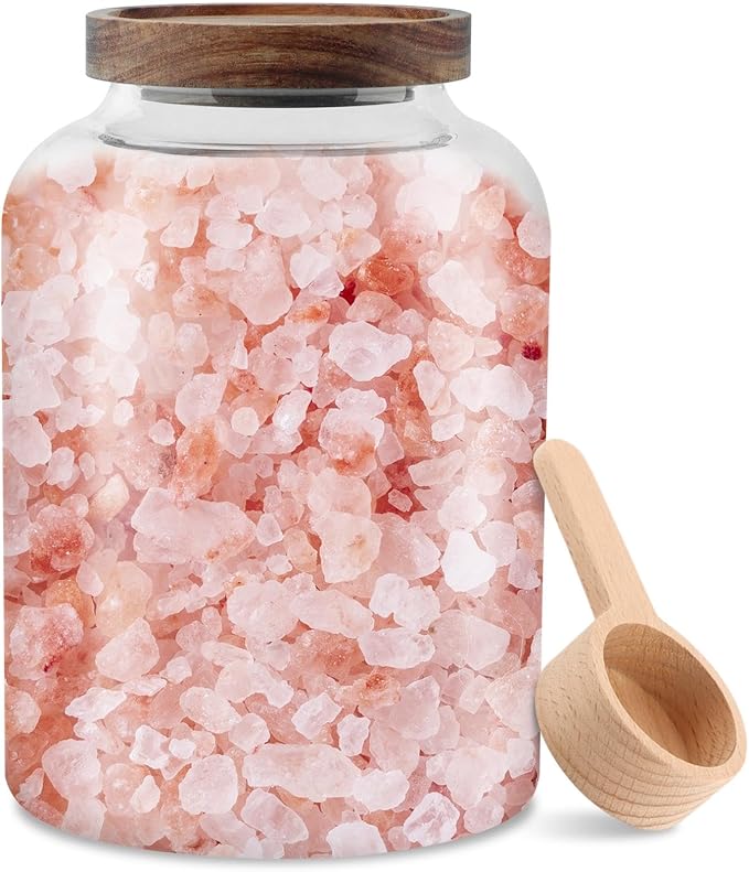 Bath Salts Glass Jar, Bath Salt Container with Wooden Lid and Scoop, Glass Food Storage Jars for Home Decor,Tea,Spice,Cereal, Egg,Flour,Coffee(73 oz,Clear)