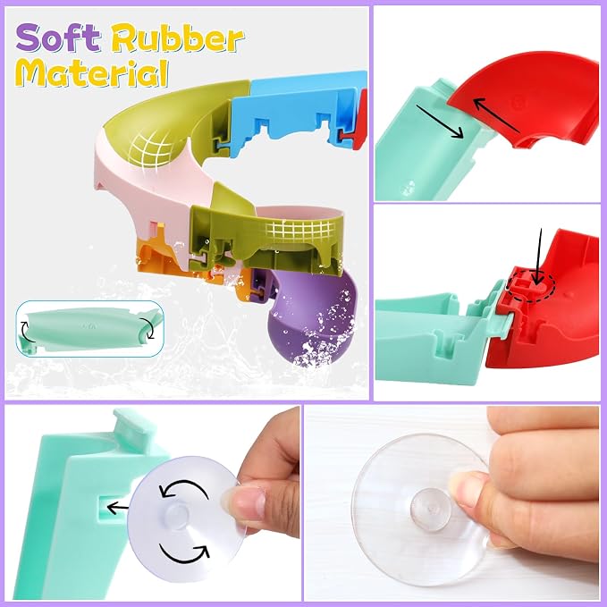 Fajiabao Bath Toys for Kids Ages 1-3 Fun DIY Bathtub Toys for Toddlers 2-4 | with Big Floating Balls Modular Track Easy-Assemble Slide for 1+ Year Old Boys Girls Gifts with Strong Suction Cups