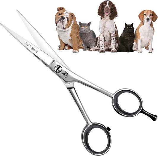 ARSUK Dog Grooming Shears 7-Inch Professional Japanese Stainless Steel Pet Grooming Scissors for Pets, Sharp Dog Hair Scissors with Fix Screw, Ergonomic Handle & Comfort Grip, Mirror Finish