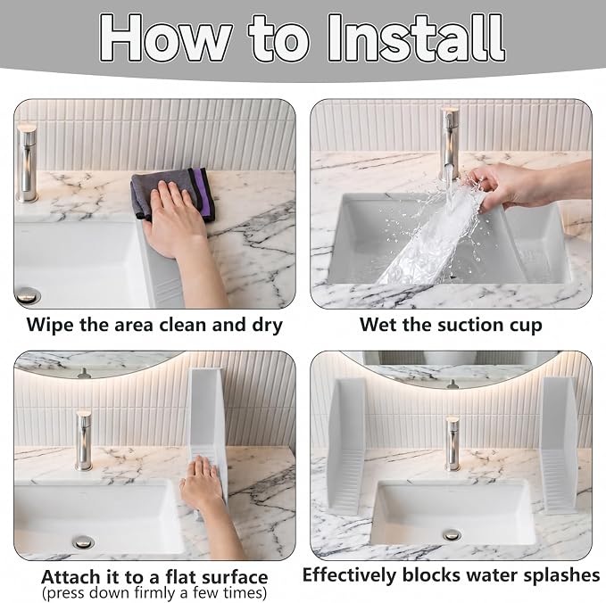 Dreamtop No-Adhesive Silicone Shower Splash Guard - 2 Packs Reusable Shower Corner Water Guard with Strong Suction Cups, Shower Water Blocker for Bathtub Bathroom to Keep Water in Shower (Gray)