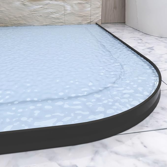 Raycity 3" High Shower Threshold Water Dam 98 IN Collapsible Shower Water Splash Guard for Curbless Shower Threshold Barrier Water Stopper for Wet and Dry Separation Bathroom and Kitchen (Black)
