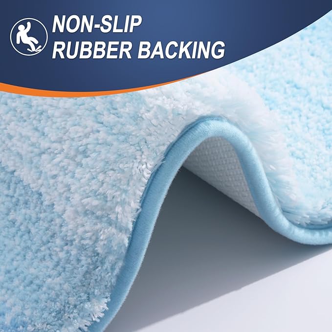 OLANLY Bathroom Runner Rugs Mat 44x24, Extra Soft Absorbent Microfiber Bath Rugs, Rubber Backing, Quick Dry, Washable Long Bath Mats for Bathroom, Tub and Shower, Home Decor Accessories, Sky Blue