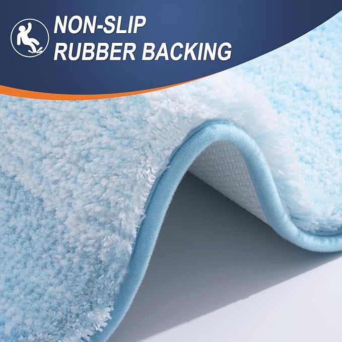 OLANLY Bathroom Runner Rugs Mat 70x24, Extra Soft Absorbent Microfiber Bath Rugs, Rubber Backing, Quick Dry, Washable Long Bath Mats for Bathroom, Tub and Shower, Home Decor Accessories, Sky Blue
