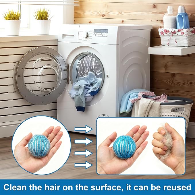 12Pcs Pet Hair Remover for Laundry - 2 inch Large Ball Lint Traps for Washing/Dryer Machine, Effective Cat Dog Laundry Pet Hair Catcher for Clothes,Sheets,Towels,Not Damage Fabric