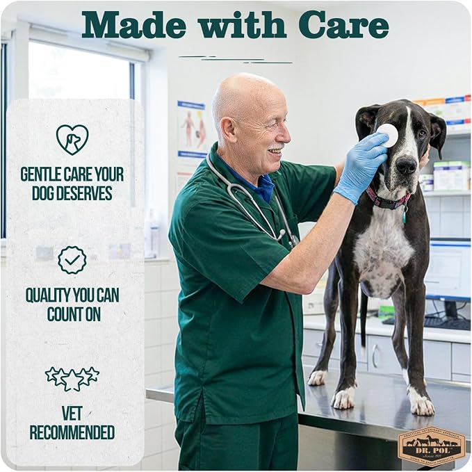 Dr. Pol Pet Eye Wipes for Dogs – Tear Stain Remover & Eye Discharge Cleaner – Hypoallergenic Grooming Wipes, 100 Count – Lightly Scented