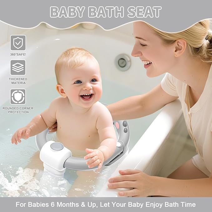 TPN Baby Bath Seat for Babies 6 Months & Up, Non-Slip Bath Tub Chair for Sitting Up Infant Bathtub (Grey)