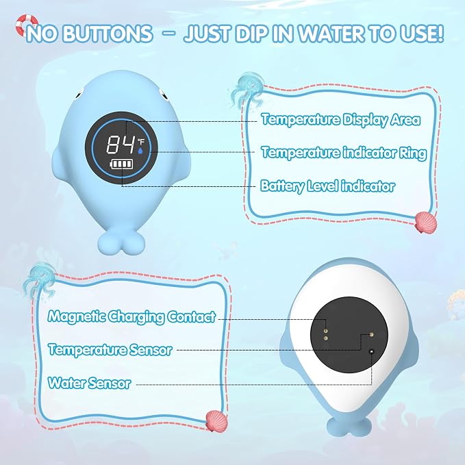 BabyElf Rechargeable Baby Bath Thermometer – Digital Water Thermometer with Safe Temperature Alert, Fast & Accurate Reading for Newborn Infant Toddler, Floating Bath Toy