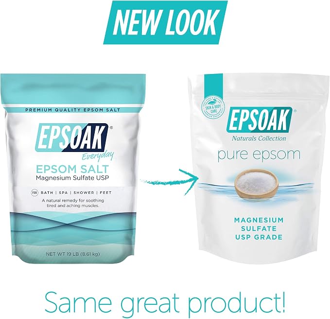 Epsoak Epsom Salt 38 lb. Magnesium Sulfate USP. (Qty. 2 x 19 lb. Bags) Resealable Epsom Salt Bag Unscented, Made in The USA, Cruelty-Free Certified