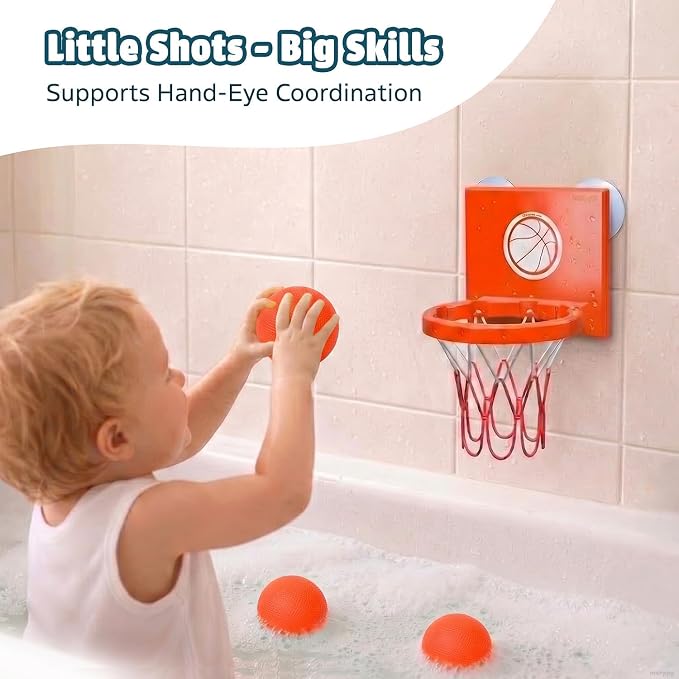 MARPPY Bath Toys - Bathtub Basketball Hoop for Toddlers Kids | Suction Cups Baby Mini Basketball Hoop with 4 Soft Balls | Fun Bath Toy for Boys and Girls