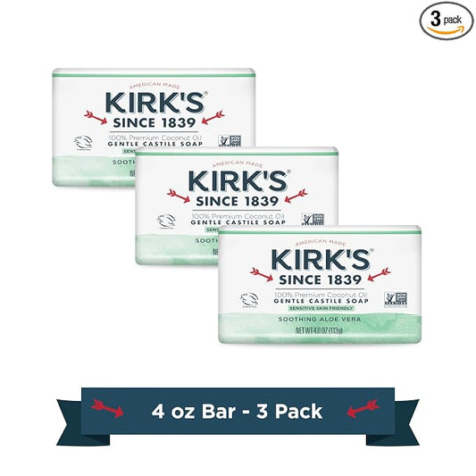 Kirk's Natural Original Coco Castile Soap with Aloe Vera, Pack of 3