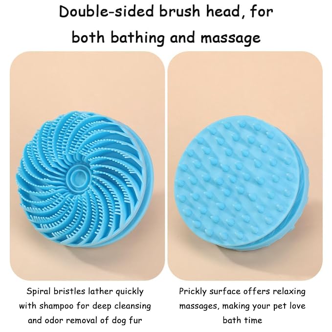 Dog Bath Brush, Dog Shampoo Brush, Double-Sided Silicone Design, Gentle & Soft on Pet Skin, Suitable for Bathing, De-shedding & Massage