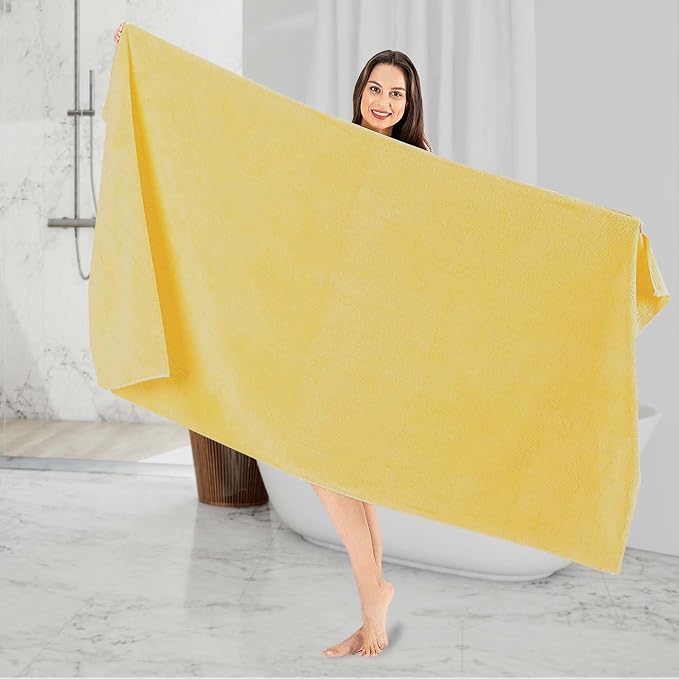 Nine West Oversized Luxury Terry Bath Sheet - Soft, Plush & Dense Extra Large Jumbo Towel Hotel Quality, 6 GSM 1% Turkish Cotton Unisex, Super Absorbent Elegant Yellow, 4x8 Inch
