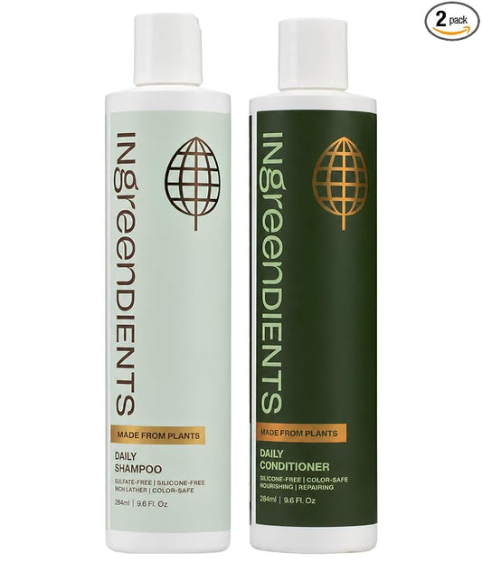 Ingreendients Non Toxic Vegan Shampoo and Conditioner with Organic Ingredients, Apple Cider Vinegar, Tea Tree Oil - Color Safe, Paraben & Gluten Free, Silicone & Sulfate Free, pH Balanced
