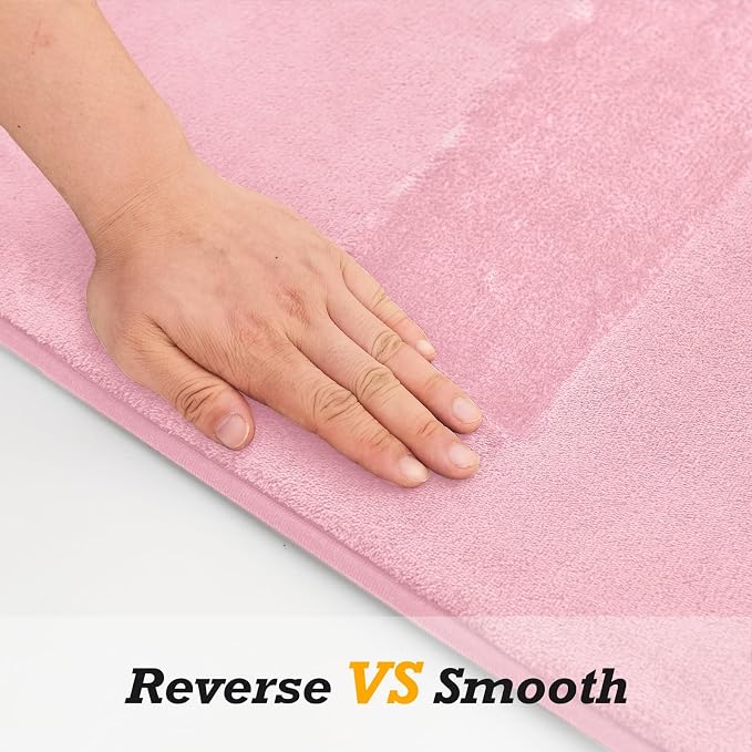 HUXMEYSON Bathroom Rugs Sets 2 Piece, Non-Slip & Quick Dry Bath Mat Set, Ultra Soft Velvet Bath Rugs for Bathroom, Toilet and Shower Floor, Rose Pink