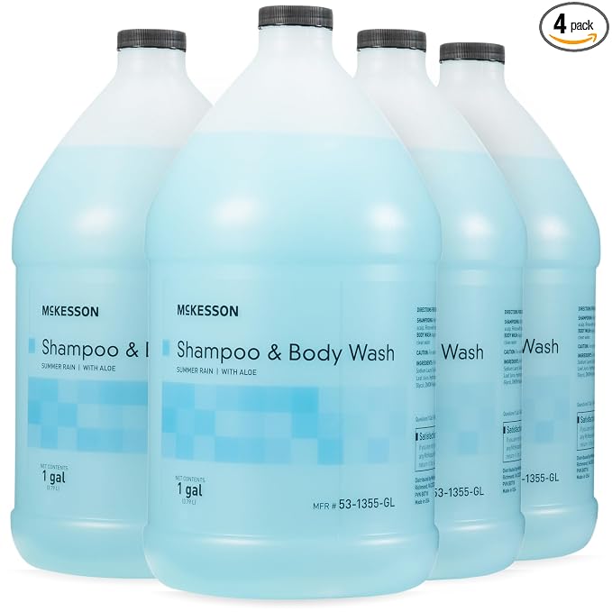 McKesson Body Wash and Shampoo, Summer Rain Scent, 1 gal, 4 ct | Bulk Refill Full Body Wash with Aloe
