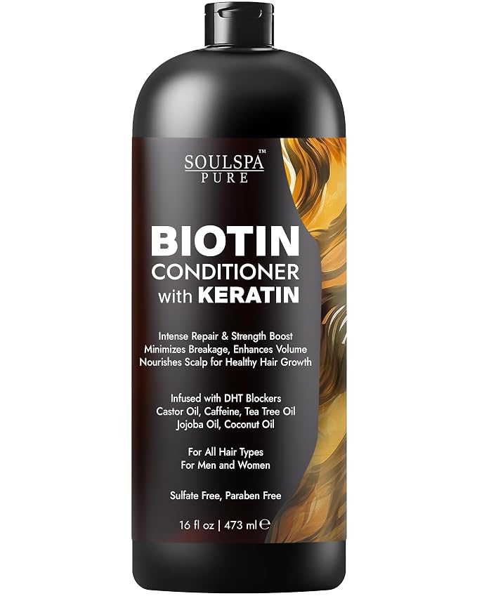 Biotin Conditioner with Keratin - Intense Repair & Strength Boost Formula - Nourishes Scalp for Healthy Hair Growth, with Tea Tree Oil & DHT Blockers, for Men & Women, 16 fl oz - SOULSPA PURE