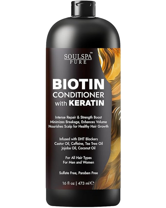 Biotin Conditioner with Keratin - Intense Repair & Strength Boost Formula - Nourishes Scalp for Healthy Hair Growth, with Tea Tree Oil & DHT Blockers, for Men & Women, 16 fl oz - SOULSPA PURE