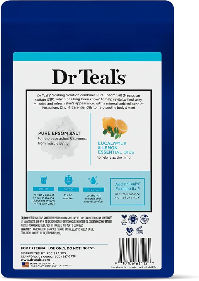 Dr Teal's Pure Epsom Salt,Restorative Minerals with Magnesium,Potassium & Zinc,3 lbs,(Pack of 2)