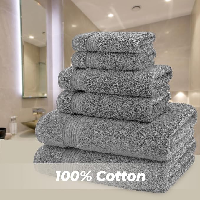 American Bath Towels 100% Cotton 6 Piece Turkish Towel Set, Ultra Soft Absorbent Bathroom Towels, 2 Bath Towel 2 Hand Towels 2 Washcloths, Dark Gray