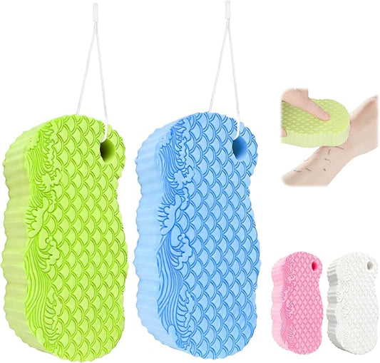 2Pcs Magic Exfoliating Bath Sponge, 3D Ultra-Soft Body Exfoliating Sponges, Deep Cleansing Dead Skin, Lanyard Bath Sponge for All Skin Types,Suitable for Both Men and Women (Blue+Green)