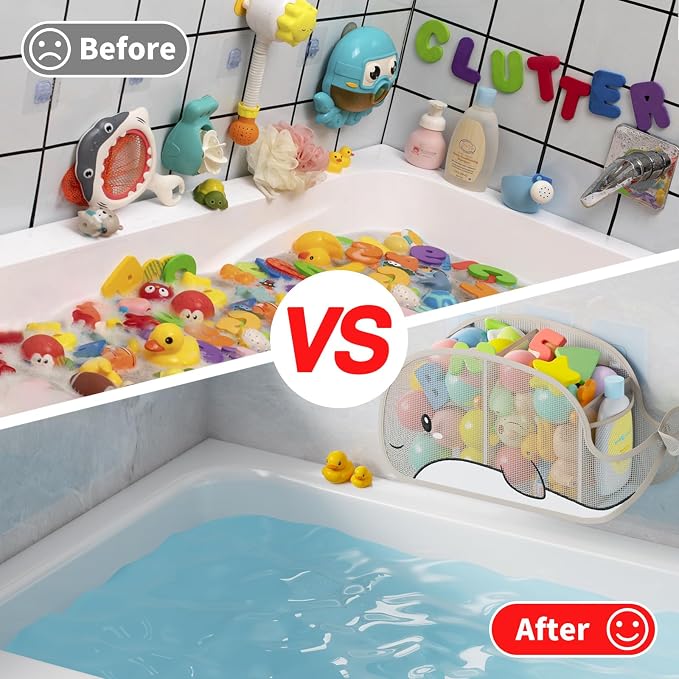 Austion Quick-Drying Baby Bath tub Toy Organizer Storage for Bathroom, Large-Capacity mesh Bath Toy Holder for Bathtub, Convenient for Quick Access, Whale-Shaped Design (Gray)