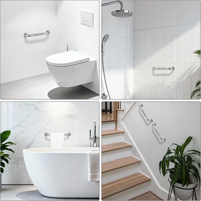 Shower Grab Bar 12 Inch, iHansee Brushed Nickel Bathroom Grab Bar w/Anti-Slip Knurled Grip, Stainless Steel Bath Safety Bars Support Handrail for Senior Elderly, Toilet Bathtub Balance Handle for Wall