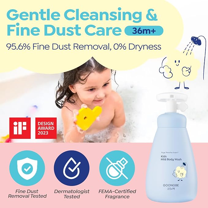 GOONGBE Kids Complete Body Care Set - Korean Low pH Body Wash & 24hr Moisturizing Lotion - Hydrating Formula with Panthenol, Amino Acids, Cica & Squalane - Allergen-Free Scent, 10.1 fl.oz & 2.7 fl.oz