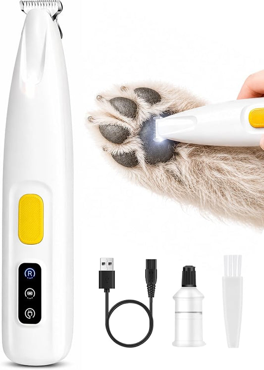 FURBONA Upgraded Dog Paw Trimmer with LED Light, 18 mm Widen Blade, 35 dB Low Noise, LED Display, Fully Waterproof, Rechargeable Clipper for Dogs Cats Trimming Paws, Eyes, Ears, Face, and Rump