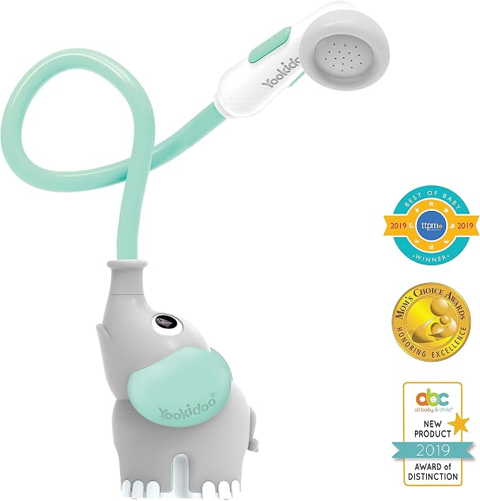 Yookidoo Baby Bath Shower Head - Elephant Water Pump and Trunk Spout Sprayer - One Handed Flow Control for Newborn Babies in Tub Or Sink (Turquoise)