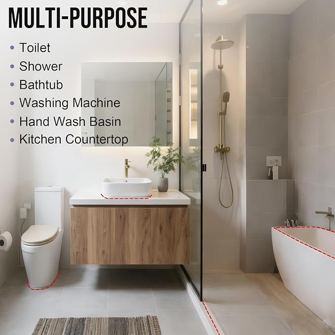 Shower Threshold Water Dam Barrier - Versatile, Silicone Shower Water Guard Stopper Seal Strip for Bathroom Floor, Bathtub Rim, Kitchen Countertop (Transparent, 138 In/ 3.5M)