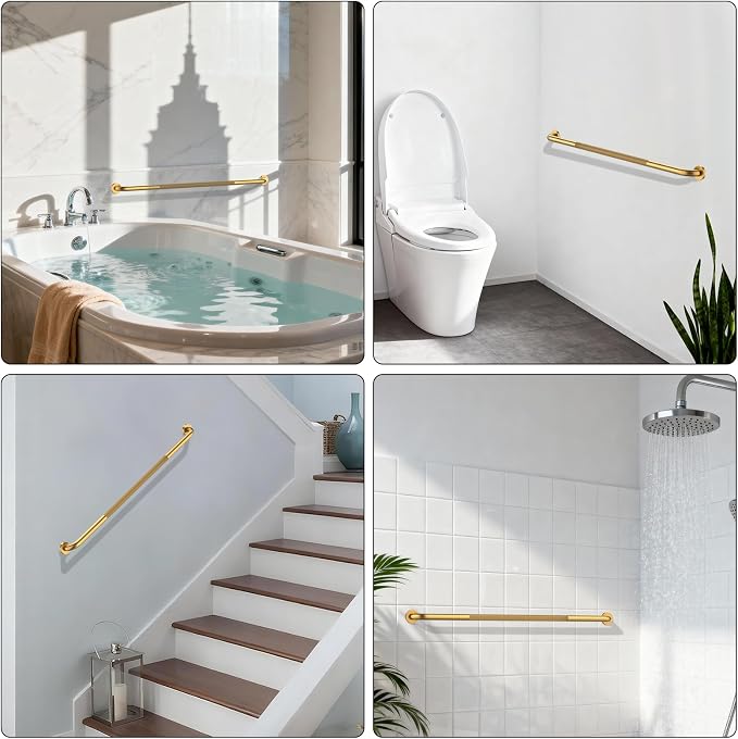48 Inch Anti Slip Shower Grab Bar, Munzong Bathroom Grab Bar for Showers, Gold Knurled Handicap Balance Bar,Safety Hand Rail Support Elderly Senior Assist Bath Handle