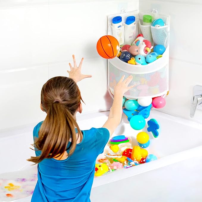 Ligereza Baby Bathtub Toy Storage 17" x 13" Bathtub Toy Holder Mesh Let Baby Bathtub Toys To Dry Faster, Bath tub Toy Organizer For 1-3 Year Old Toddler Bathtub Toys