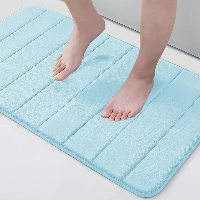 Buganda Memory Foam Bath Mat, 34" x 20", Ultra Soft Bathroom Rugs, Water Absorbent and Machine Washable Bath Rug for Bathroom, Shower, and Tub, Light Blue