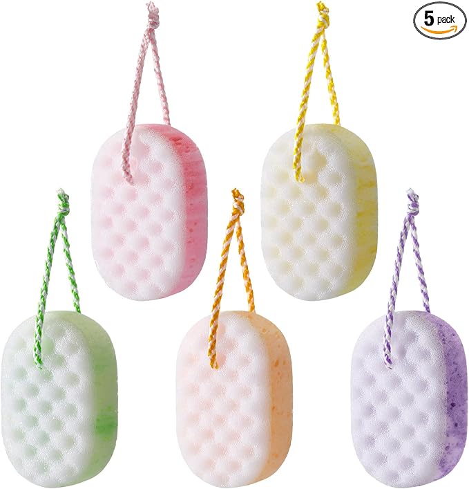 Boao 5 Pieces Soft Bath Sponge Shower Natural Gentle Soothing Body Fiber Exfoliating Shower Sponge Wash Bouquet for Women Men, Random Color (Fresh Color)