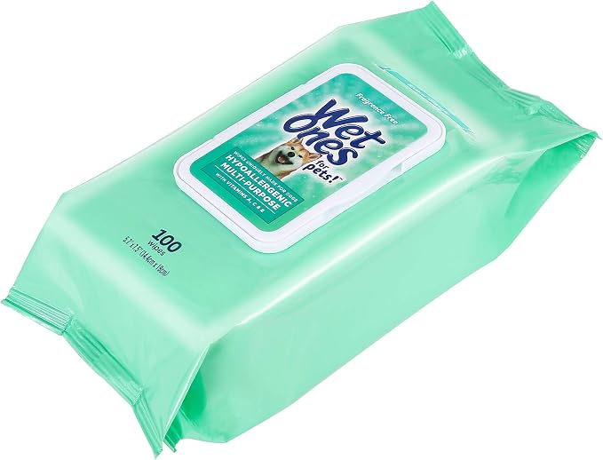 Wet Ones for Pets Hypoallergenic Multipurpose Dog Wipes with Vitamins A, C and E - Fragrance-Free Dog Grooming Wipes with Vitamins, Wet Lock Seal, 100 Count