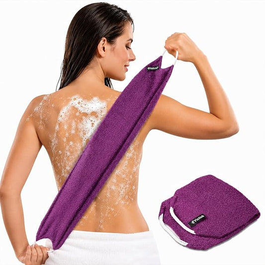 Yiclick Exfoliating Washcloth Towel with Handle, Back Scrubber for Shower, Exfoliating Body Scrubber Exfoliator, Japanese Wash Cloth for Body Scrub, Bath Sponge Loofah Luffa Washer Exfoliator