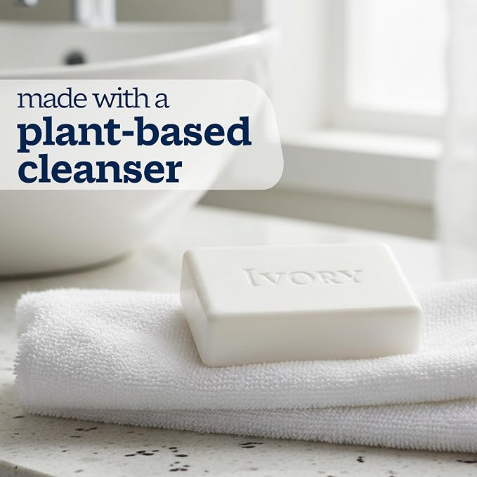 Ivory Sensitive Bar Soap, Designed for Whole Family, Fragrance Free, 99.44% Pure Formula, Plant-Based Cleanser, Made Without Heavy Perfume, Parabens, Phthalates, For All Skin Types, 3.17 oz (12 Count)
