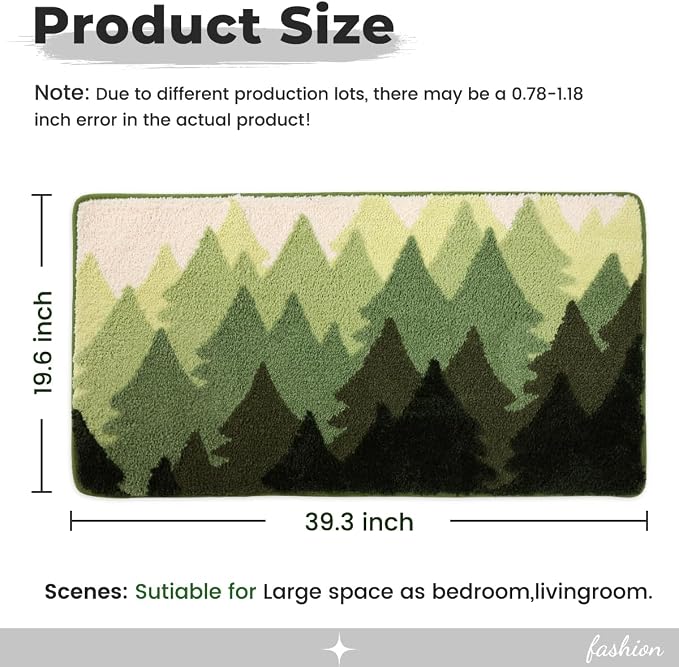 Luxury Bath Mat Super Absorbent and Non Slip Bathroom Rug Forest Mat Machine Washable Soft Microfiber Rug for Dining Room, Living Room and Tub (Forest, 39"x20")