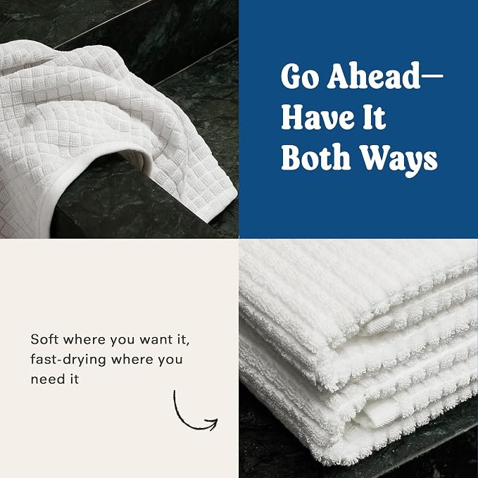 ONSEN Sculpted Terry Bath Towels, 100% American Cotton, Quick Dry Lint Free, Lightweight Absorbent Bath Towel Set with Hanging Loop, 28x55 in (White, 2X Bath Towel)