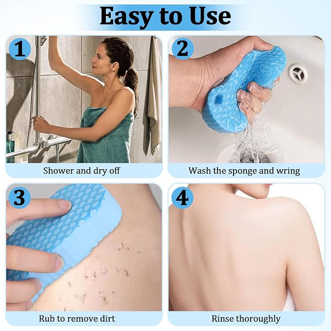 2Pcs Magic Exfoliating Bath Sponge, 3D Ultra-Soft Body Exfoliating Sponges, Deep Cleansing Dead Skin, Lanyard Bath Sponge for All Skin Types,Suitable for Both Men and Women (Blue+Green)