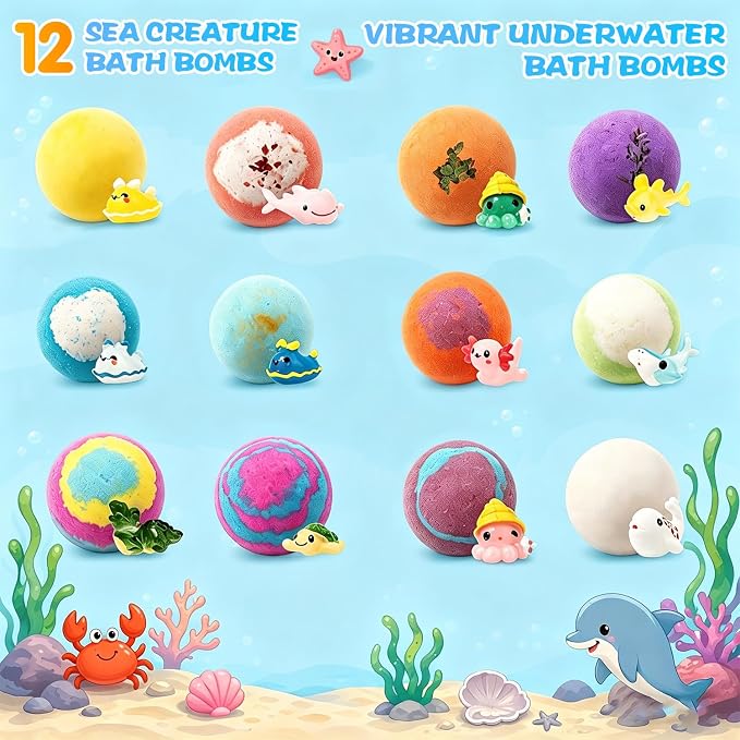Bath Bombs with Toys Inside, 12 Pack Kids Bath Bombs with Surprise Inside, Play Fizz Bubble Bath Bomb for Boys Girls, Natural Organic Non Toxic Bath Ball Gift Set for Women Men
