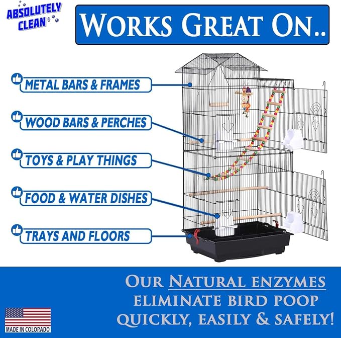 Absolutely Clean Amazing Bird Cage Cleaner and Deodorizer - Just Spray/Wipe - Safely & Easily Removes Bird Messes Quickly and Easily - Made in The US - Fragrance Free - (128oz Pack of 4)