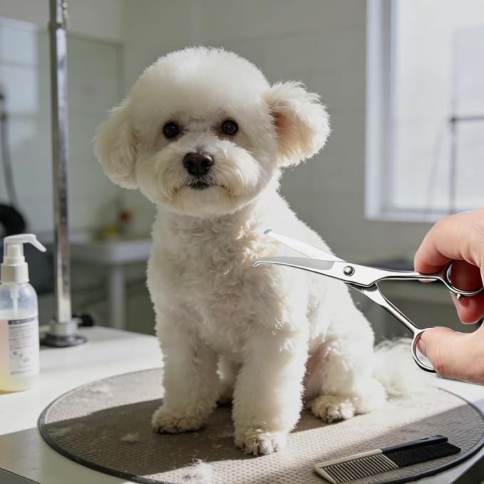 2 in1 Curved Dog Grooming Scissors Kit,5.5" & 5" Curved Down Pet Grooming Scissors with round tips for pets face and paw grooming