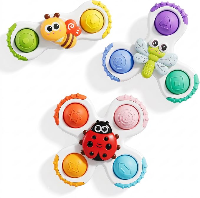 Full Silicone Bath Toys|Suction Spinners Baby Airplane Travel Essentials Fidget Spinners for Kids|Fridge Magnets for Toddlers 1-3|Insect Pop Relieves Crying|Safe Window Play Gifts