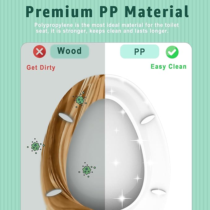 Aünsffer Toilet Seat Elongated Toilet Seat 18.5inch, Soft Close Toilet Seat Easy Clean, Oblong Toilet Lid for Home Use, White PP Material, 2 Year Support