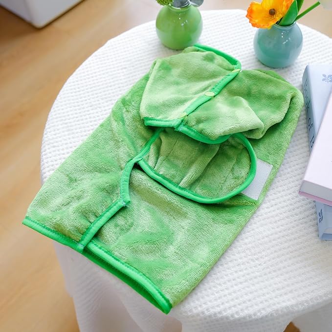 Dog Bathrobe with Hood Super Absorbent Soft Quick Drying Towel Wrap Adjustable Puppy Cat Bath Robe Towel for Cold Weather Beach Pool (Green Frog, Small)