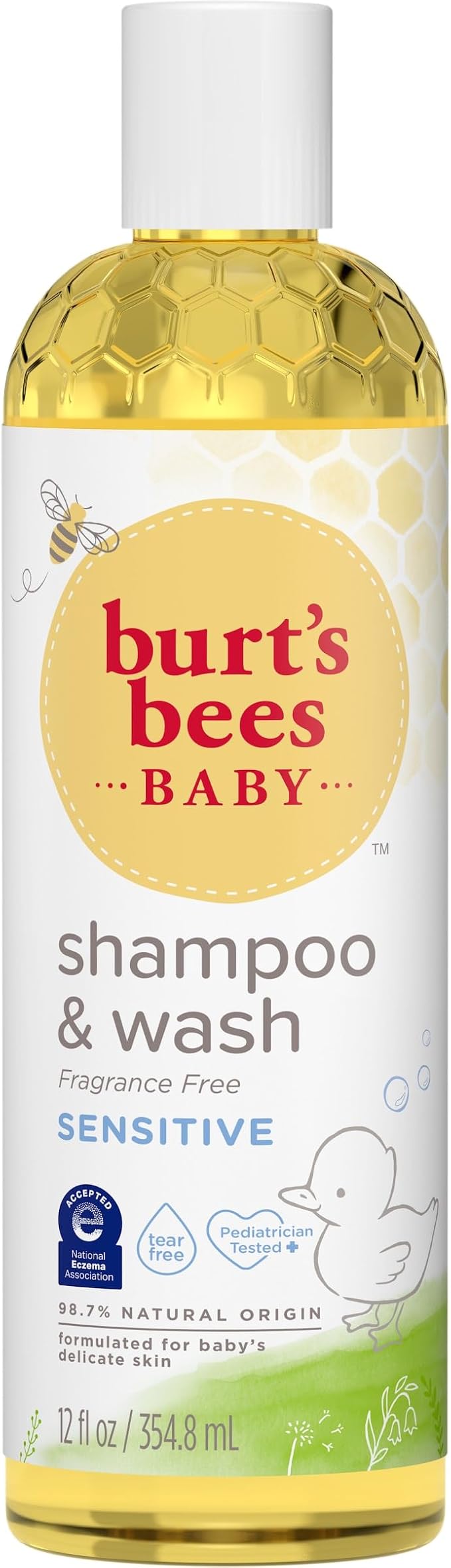 Burt's Bees Baby Shampoo & Wash, Fragrance Free & Tear Free Baby Soap - 12 Ounce Bottle, Pack of 3