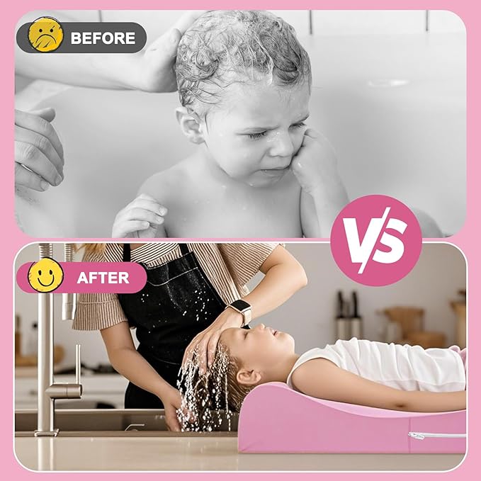 Extra Large Hair Washing Station for Kids - Ergonomic Shampoo Foam Mat with Neck Support for Sink, Portable & Foldable Shampoo Buddy for Toddlers, Non-Slip & Waterproof Hair Washing Mat -Pink