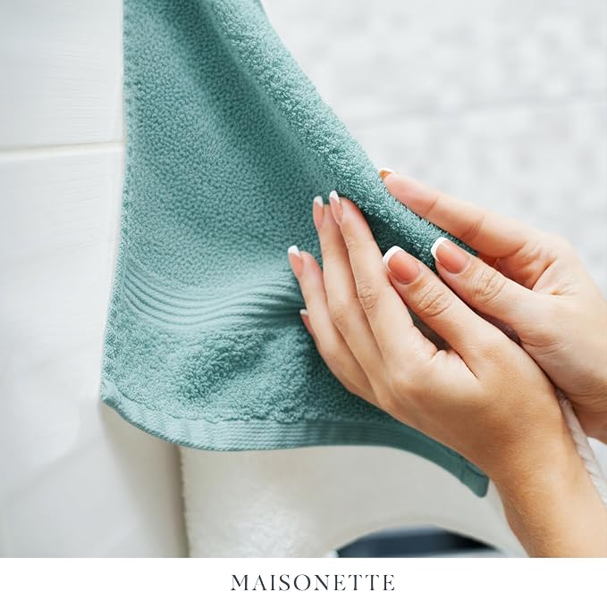 Maisonette Loft Egyptian Cotton Turkish Hand Towels - Soft, Absorbent Washcloths for Face - Ideal Quick Dry Small Towel Wash Cloth Set for Bathroom - (13" x 13", 6 Pack) - Turquoise